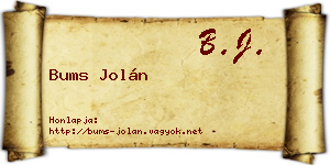 Bums Jolán névjegykártya
